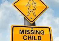 child missing concept yellow school crossing traffic warning sign dotted figure little girl as symbol 32853469