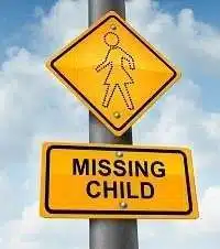 child missing concept yellow school crossing traffic warning sign dotted figure little girl as symbol 32853469