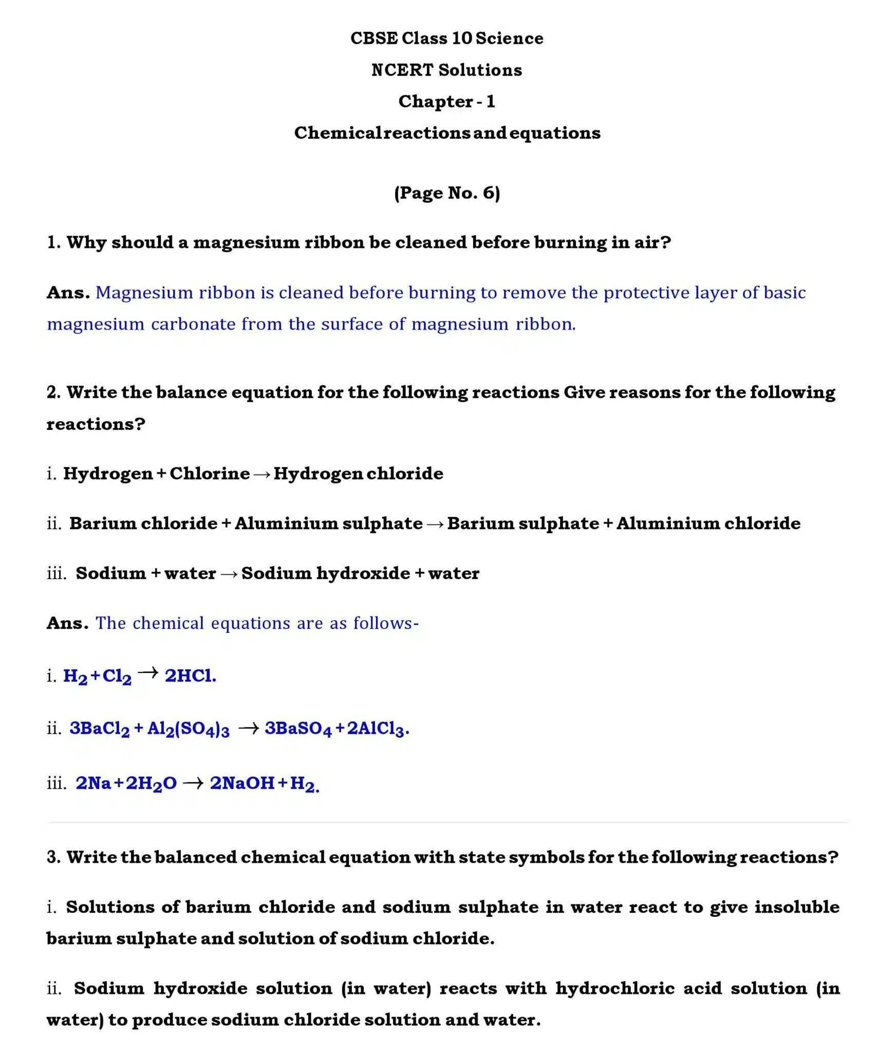 Ch 1 Science Chemical reactions and equations page 001
