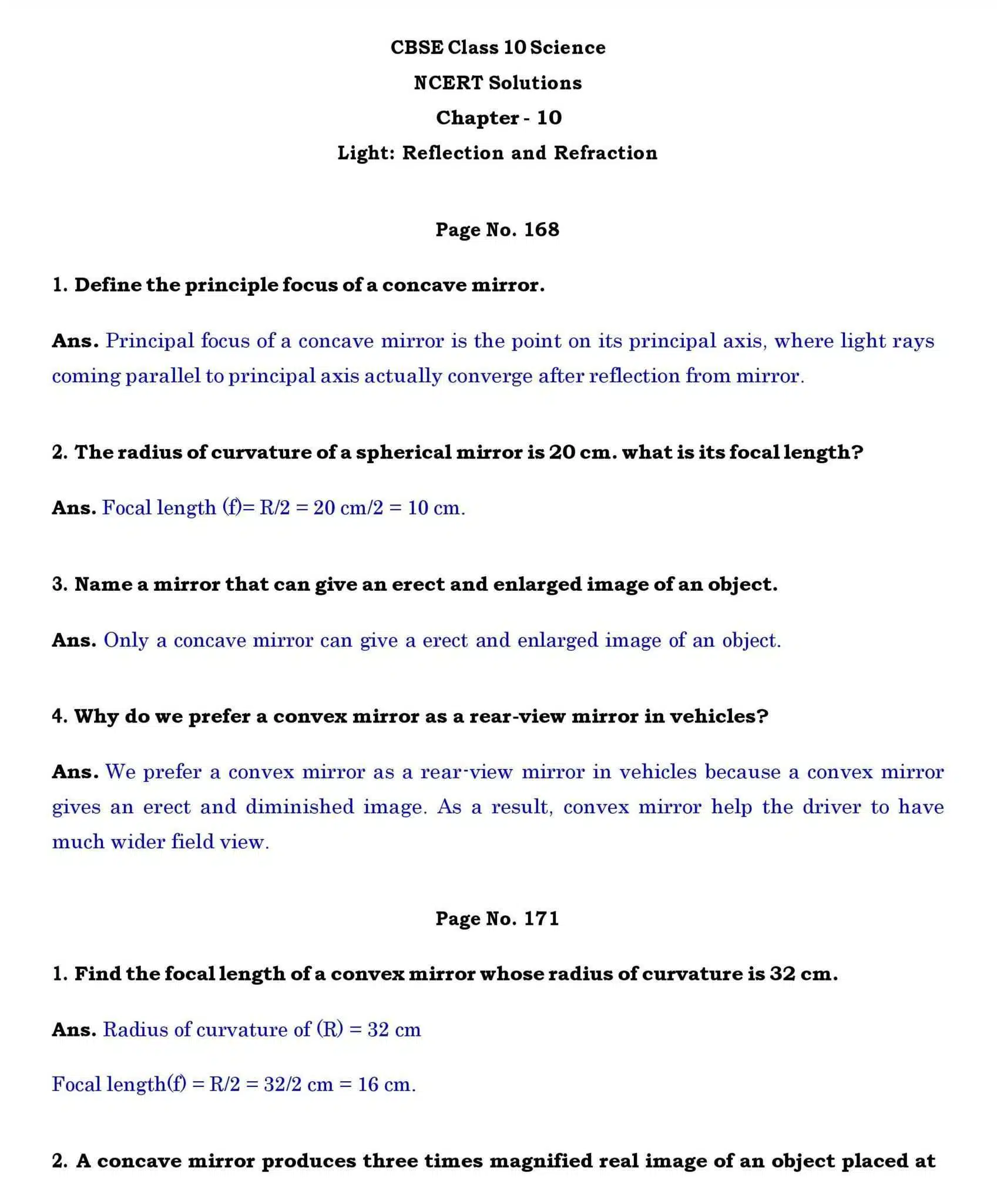 Ch 10 Science Light Reflection and Refraction page 001