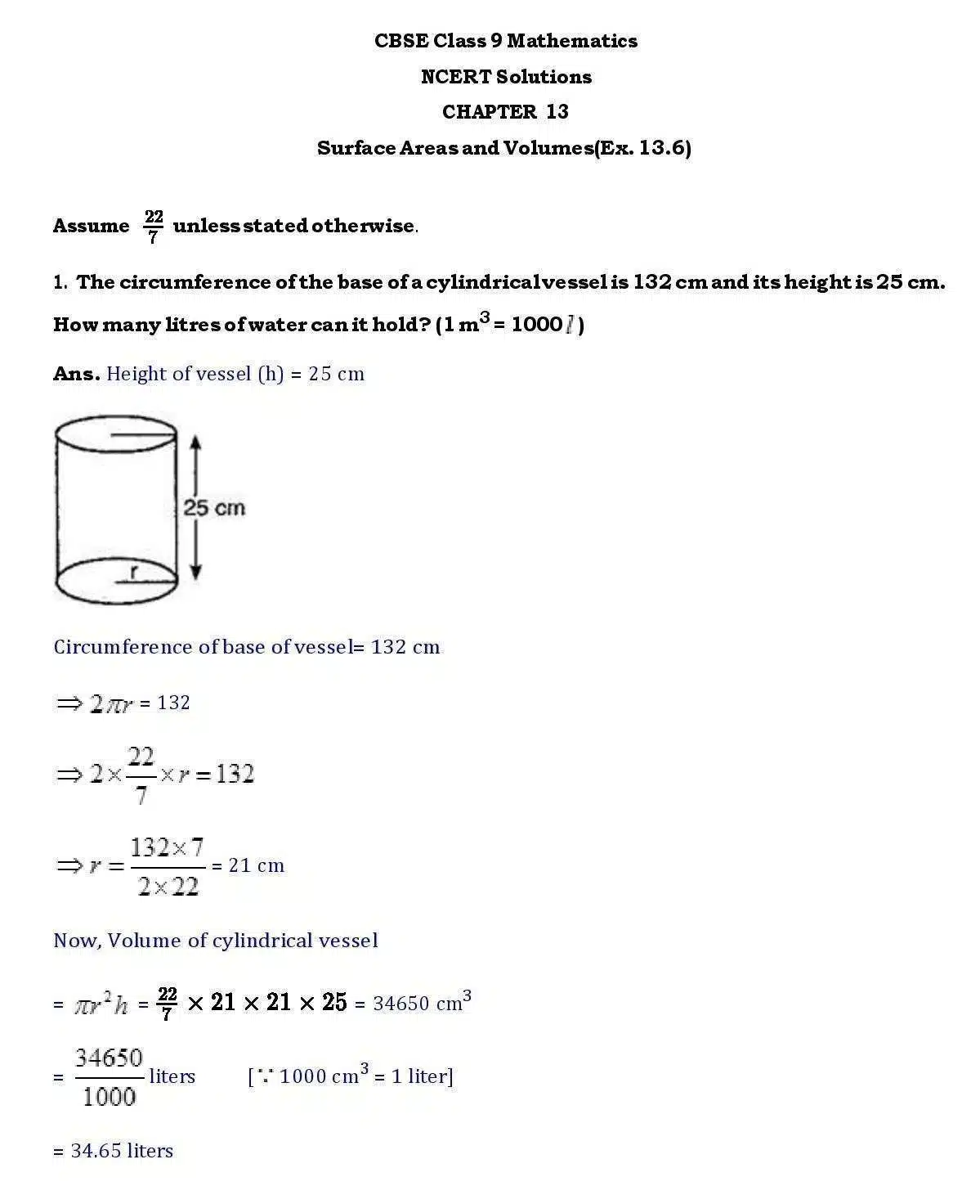 Ch-13 Surface Areas and Volumes Page wise NCERT Solution (13.6) 1 Chapter 13 page 035