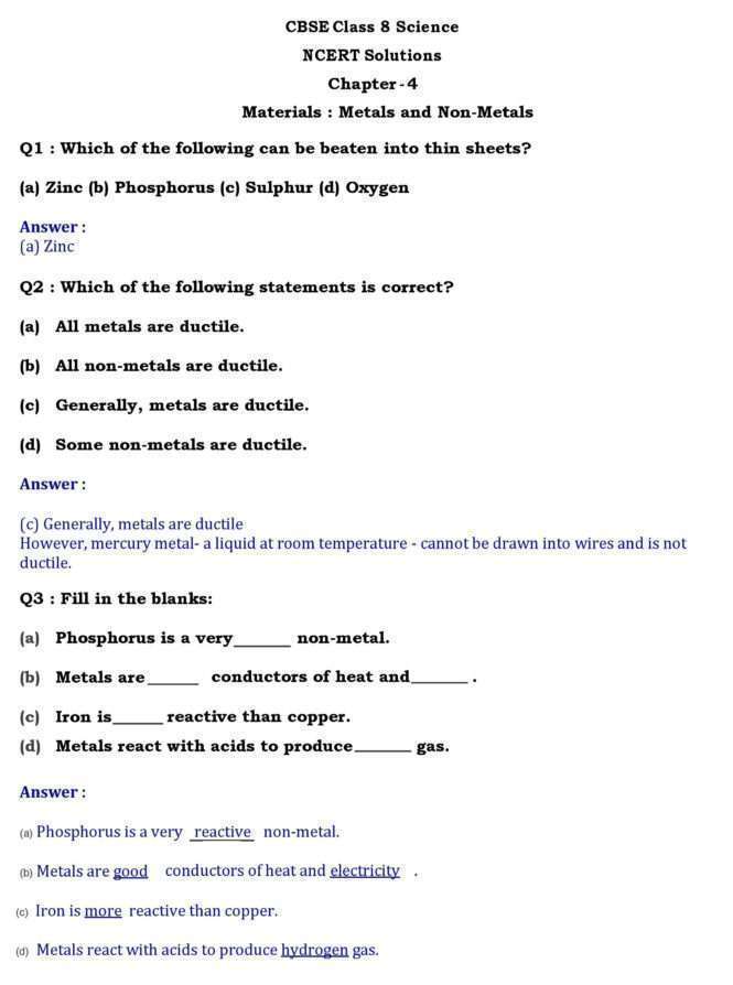 Class-10 Ch-4 Materials: Metals and Non-Metals - Page wise NCERT Solution