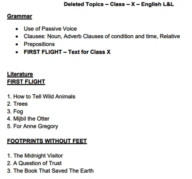 deleted chapters in english class 10