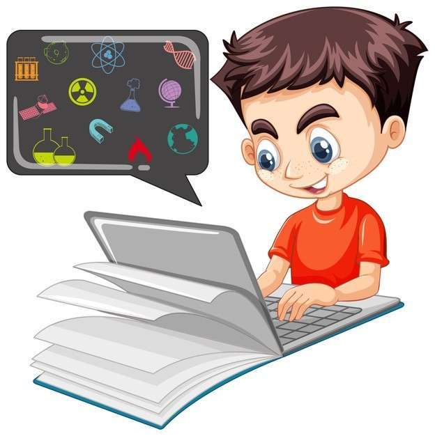 boy searching laptop with education icon isolated 1308 48338