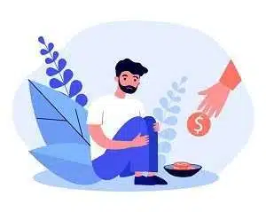 hand giving coin poor bearded man disability money need illustration charity help concept banner website landing web page 179970 2288