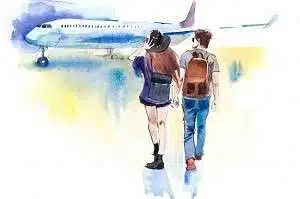 young travelers couple going airplane watercolor illustration 141192 571
