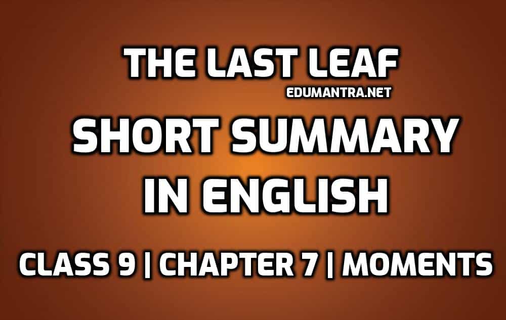 Anyone answer the second question in the image  English  The Last Leaf   14030915  Meritnationcom