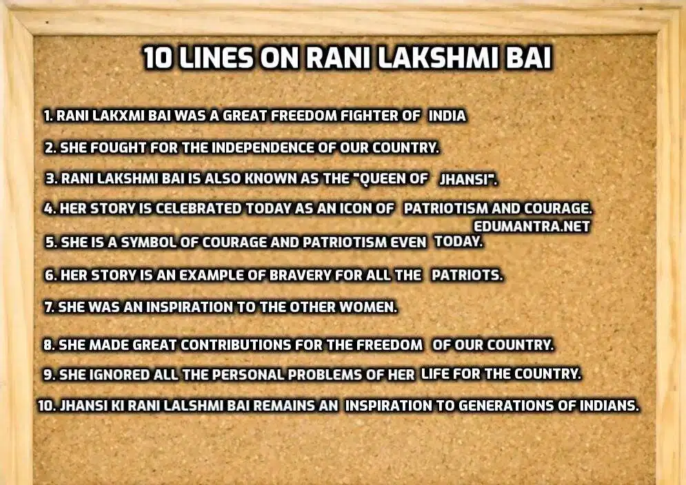 10 Lines on Rani Lakshmi Bai edumantra.net