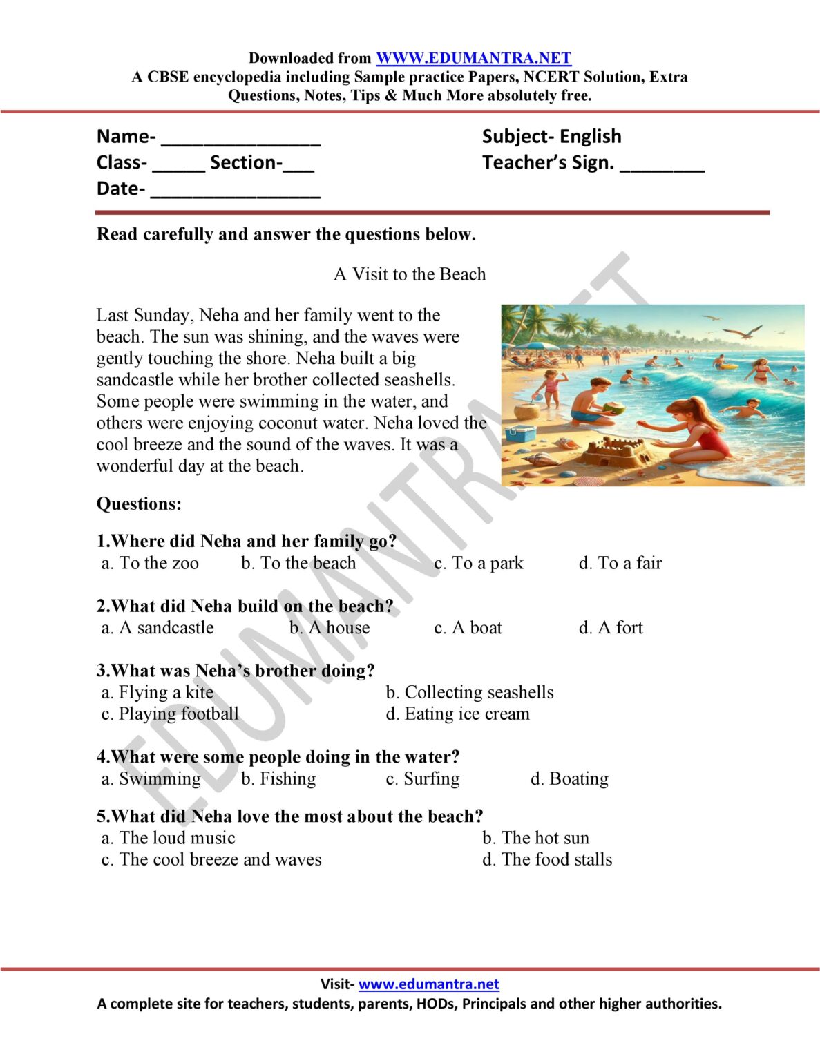 50+ English Passage for Class 2 | Reading Passages with Questions ...