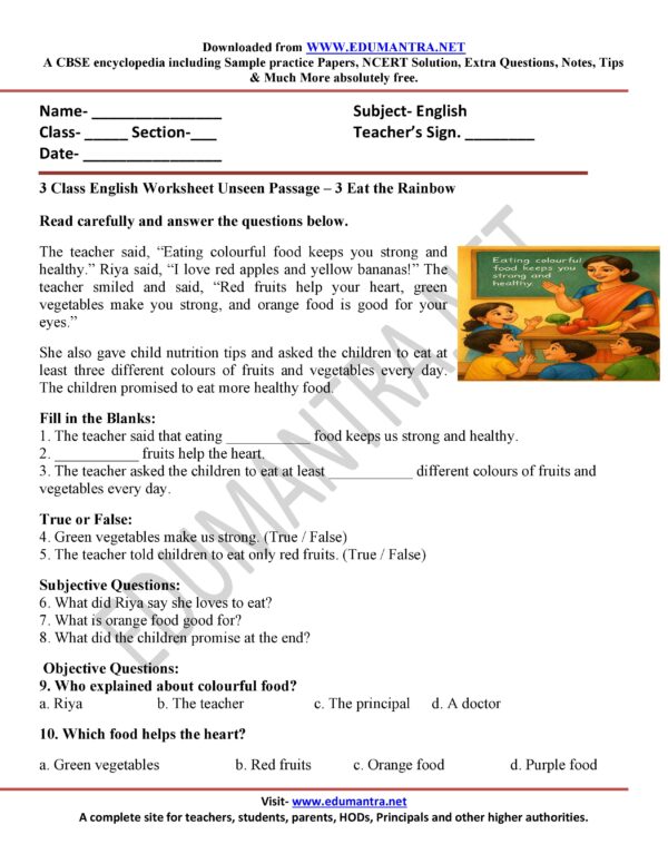 3 Class English Worksheet with Answers | Free Printable Worksheets PDF ...
