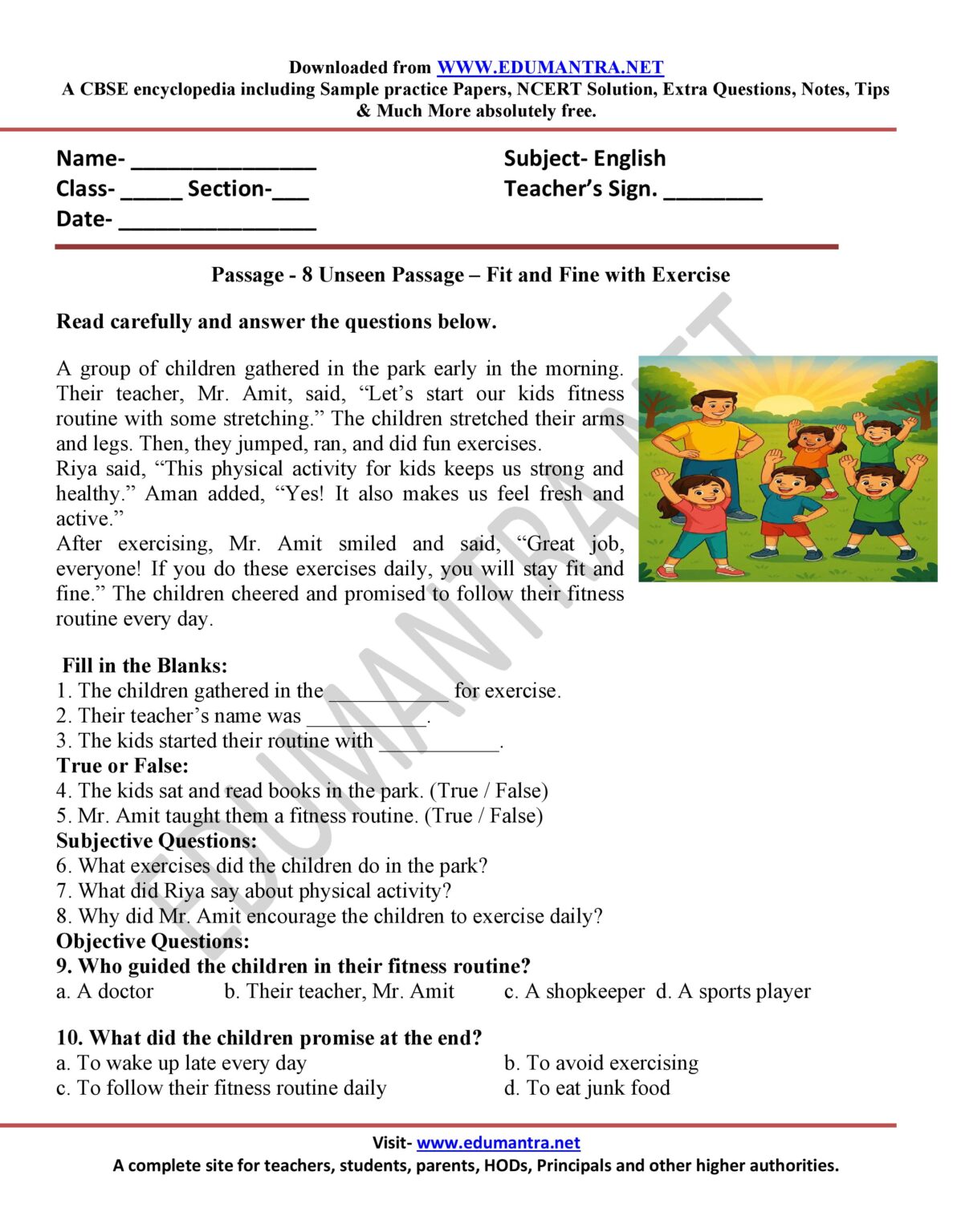 3 Class English Worksheet with Answers | Free Printable Worksheets PDF ...