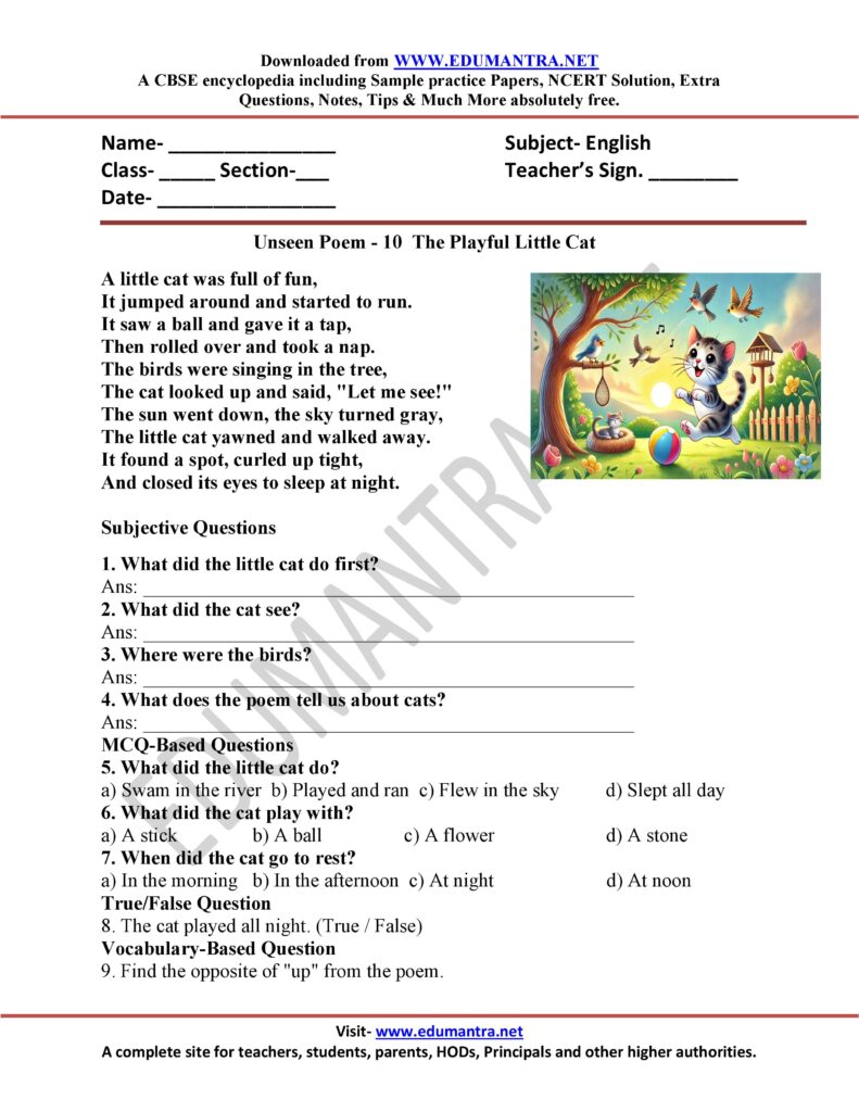 Unseen Poem with Questions & Answers