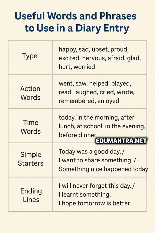 Userful Words for Diary Entry Class - 4